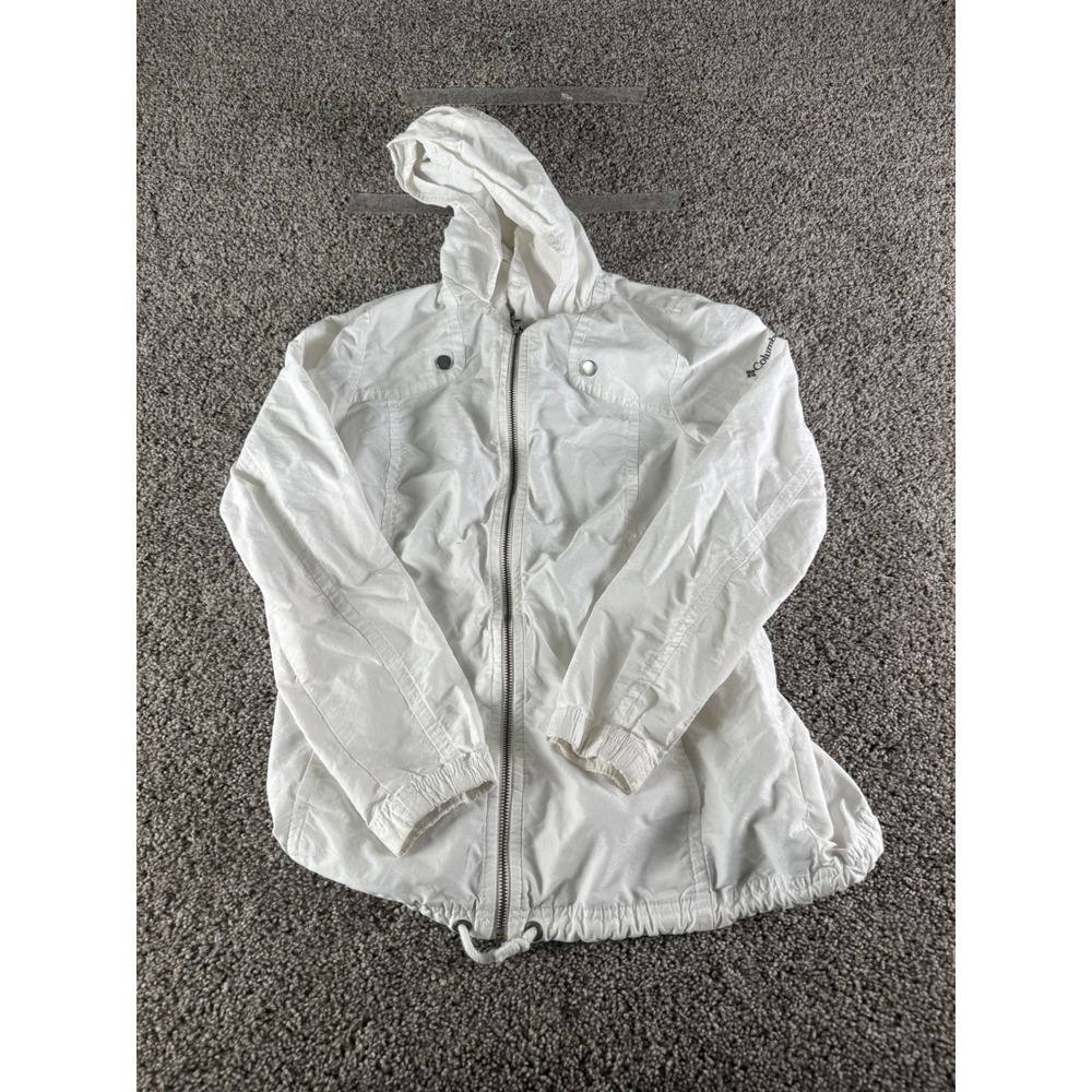 Columbia‎ Womens White Lightweight Hooded Windbreaker Jacket Small Full Zip